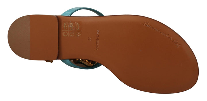 Blaue Leder Devotion Flats Sandalen
