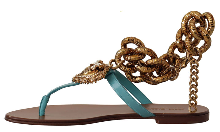 Blaue Leder Devotion Flats Sandalen