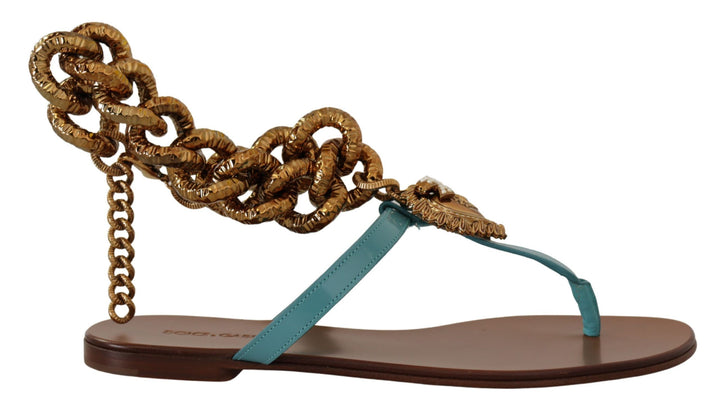 Blaue Leder Devotion Flats Sandalen