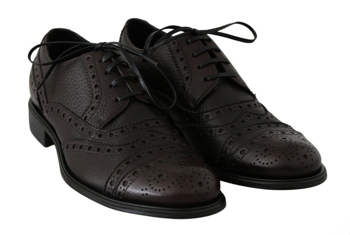 Braune Leder Wingtip Derby Formelle Schuhe