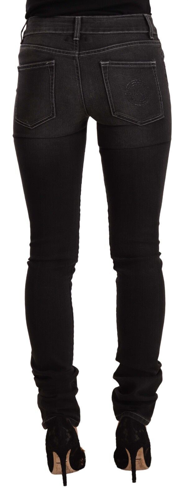Schwarz gewaschene Skinny Jeans aus Baumwoll-Denim mit mittlerer Taille