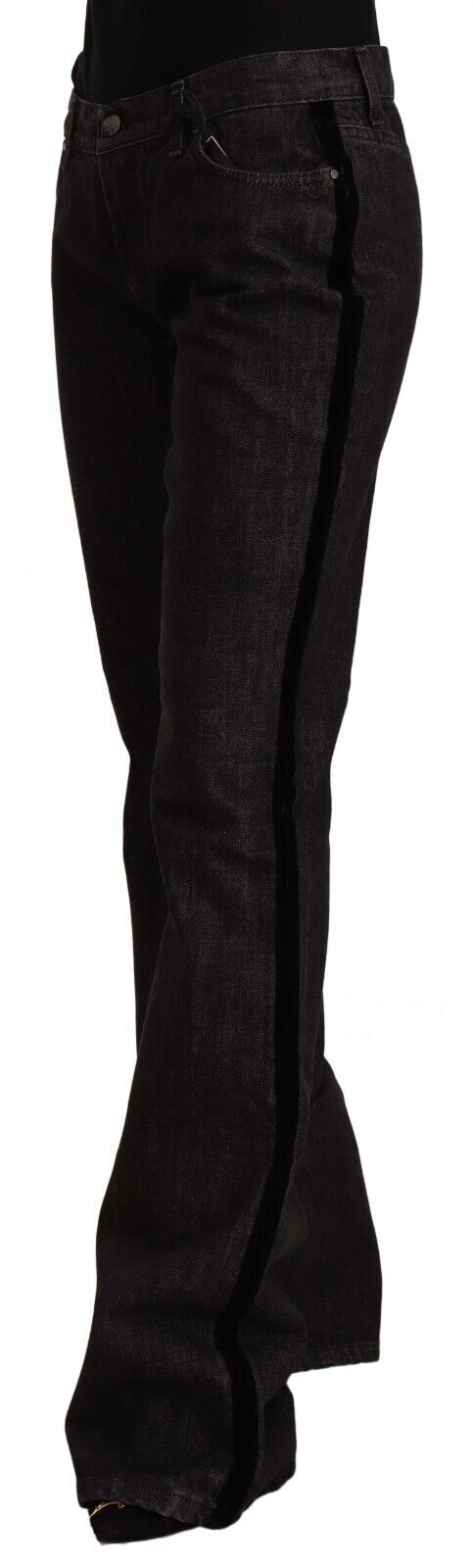 Schwarze Straight Boot Cut Jeans aus Baumwoll-Denim mit mittlerer Taille