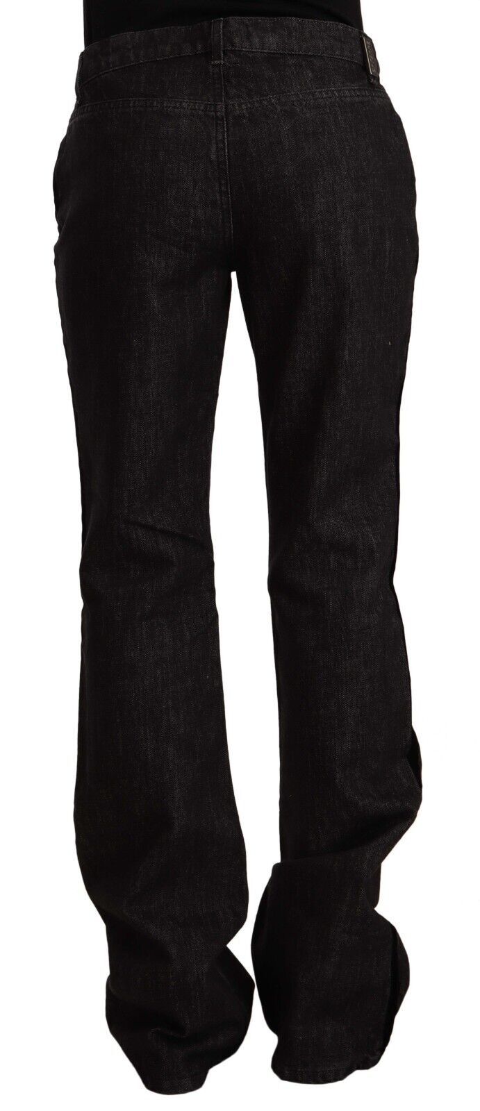 Schwarze Straight Boot Cut Jeans aus Baumwoll-Denim mit mittlerer Taille