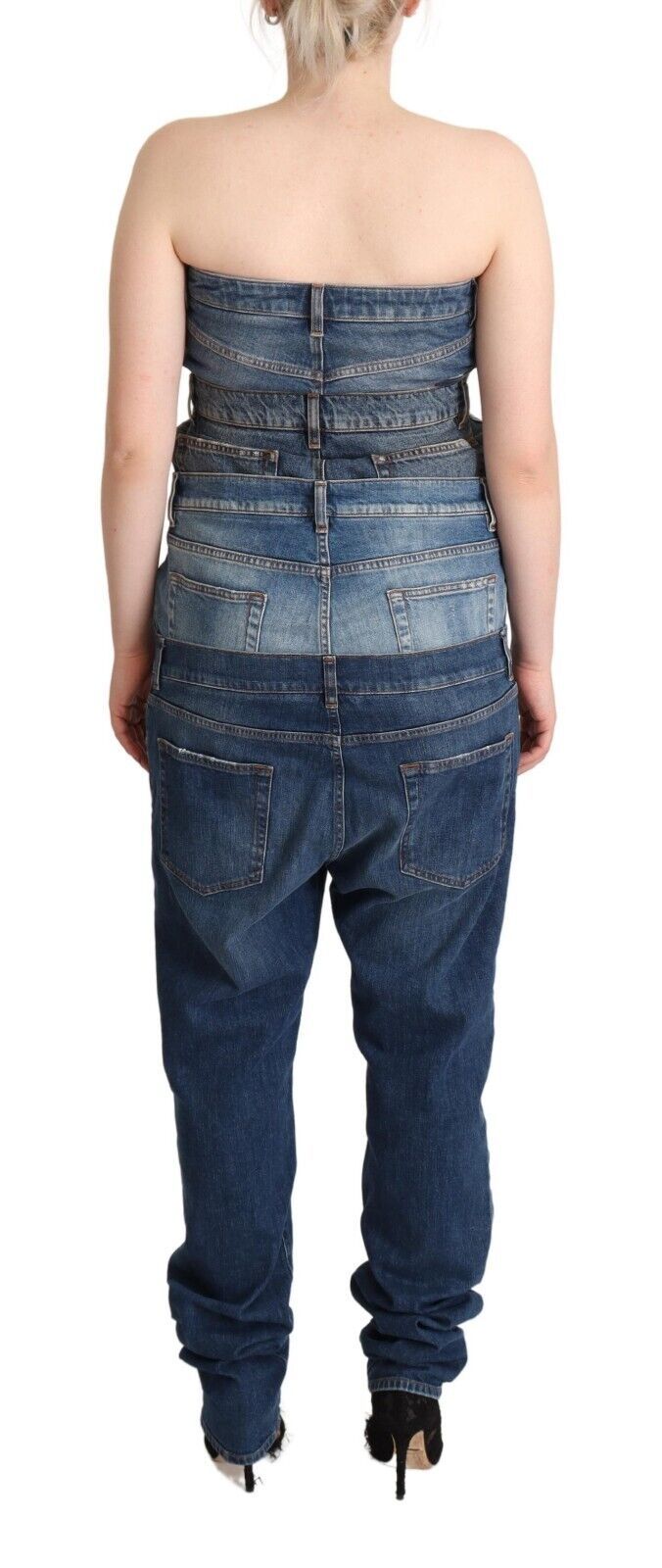 Dunkelblaues trägerloses Denim-Jumpsuit-Kleid aus Baumwolle