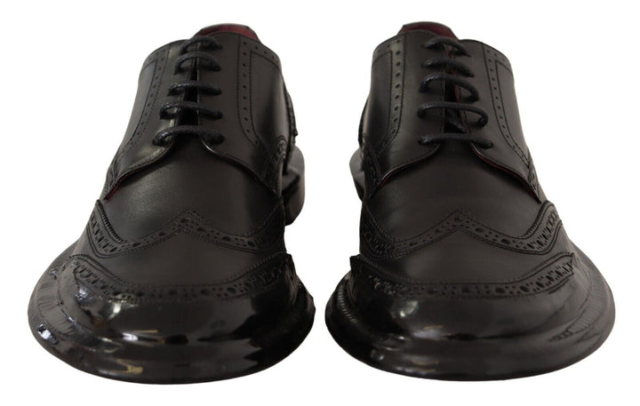Schwarze Leder Oxford Wingtip Formelle Derby Schuhe