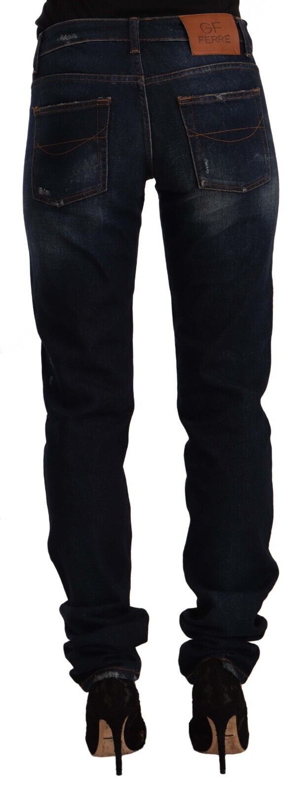 Dunkelblau gewaschene Skinny Jeans aus Baumwoll-Denim mit mittlerer Taille
