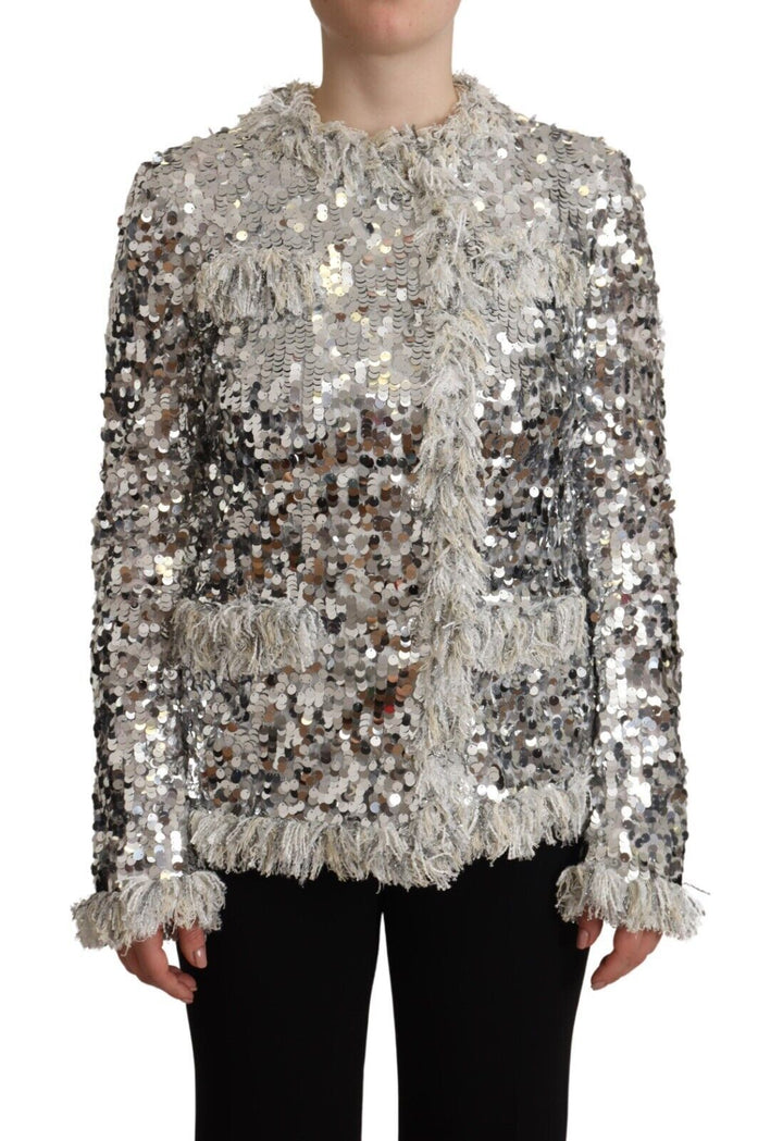 Chic silver sequin jacket coat