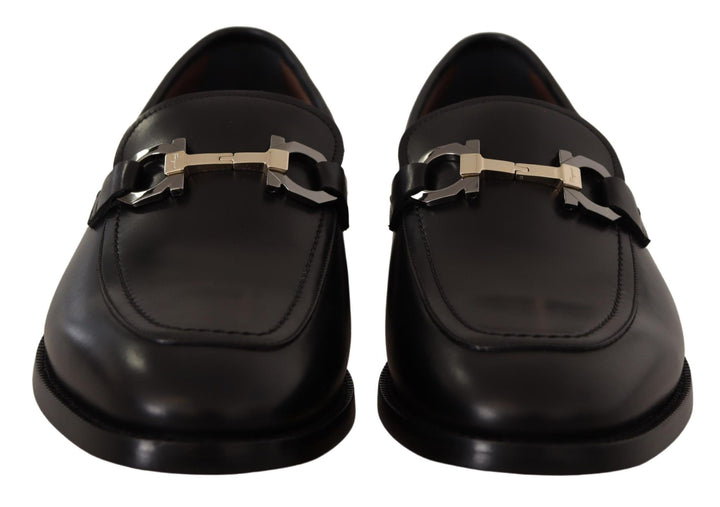 Suave Schwarz Leder Gancio Bit Loafers