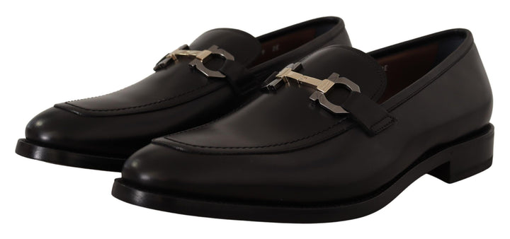 Suave Schwarz Leder Gancio Bit Loafers