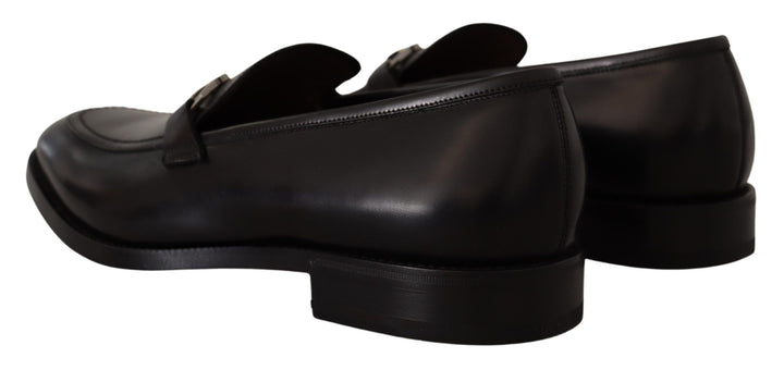 Suave Schwarz Leder Gancio Bit Loafers