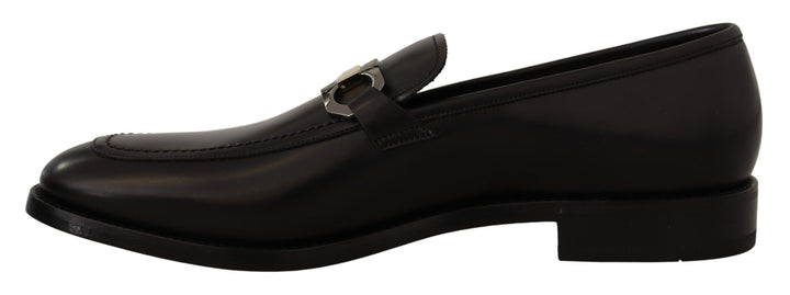 Suave Schwarz Leder Gancio Bit Loafers