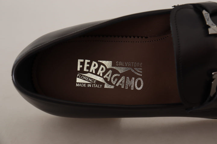 Suave Schwarz Leder Gancio Bit Loafers