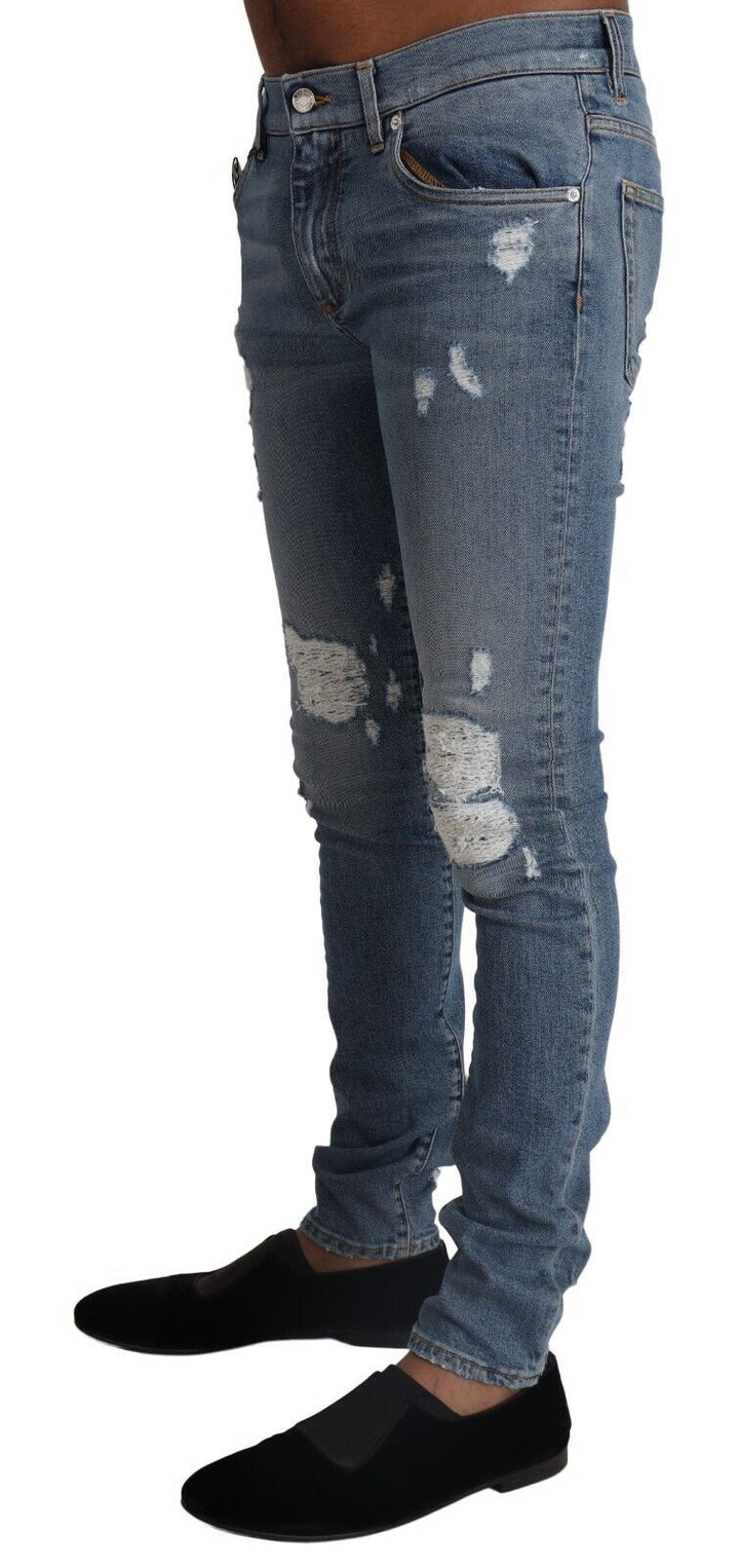 Hellblaue Skinny Jeans aus zerrissenem Baumwoll-Denim