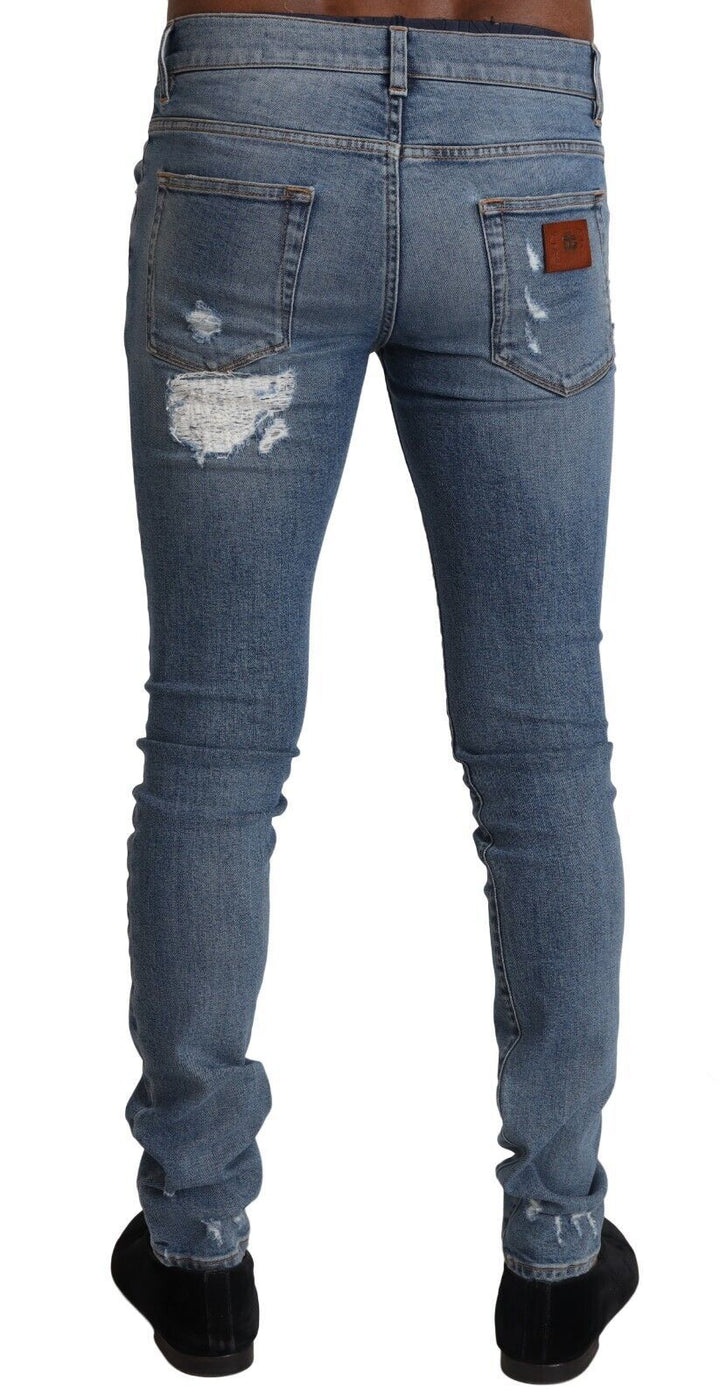 Hellblaue Skinny Jeans aus zerrissenem Baumwoll-Denim