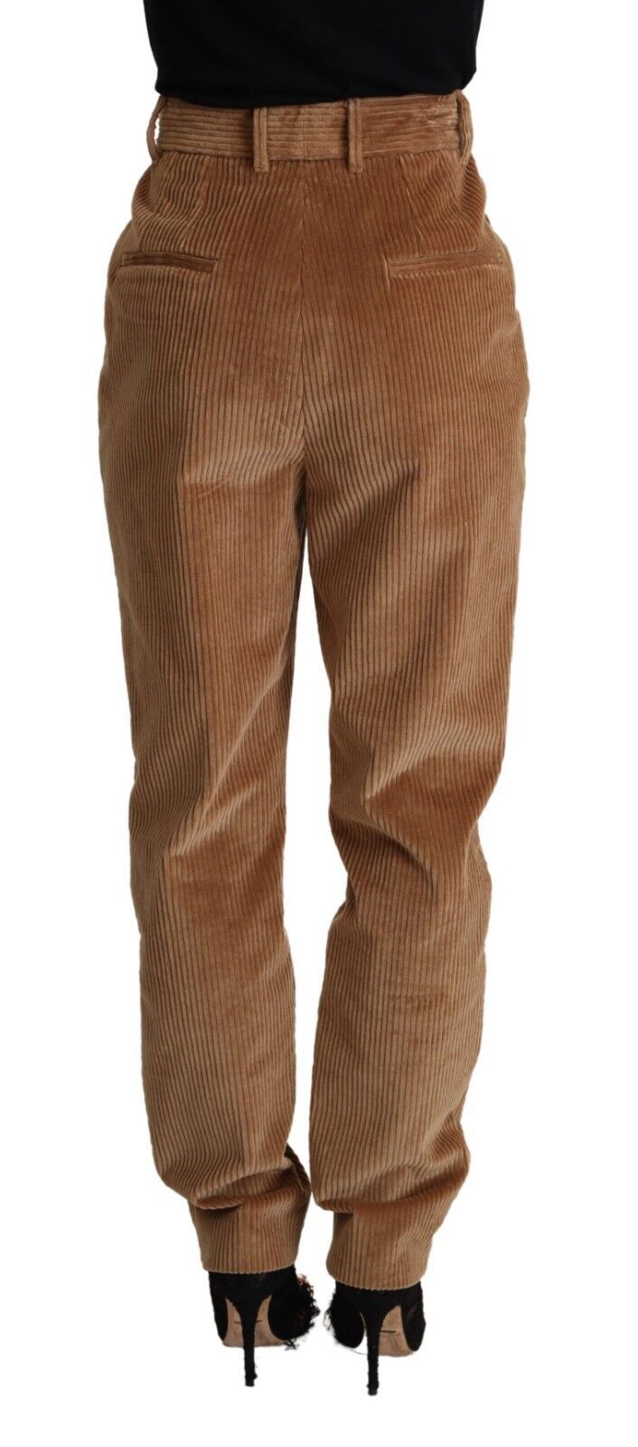 Brauner Baumwollcord mit hoher Taille und Skinny Pants