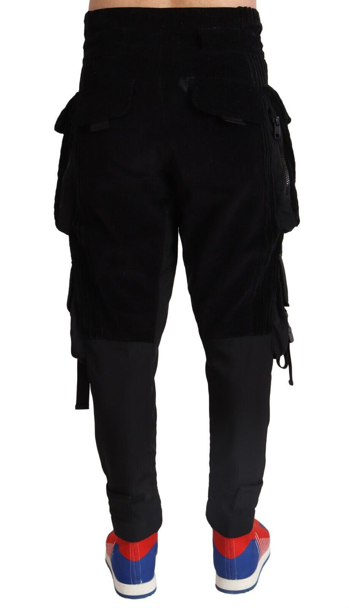 Schwarze Skinny-Cord-Cargo-Hose aus Baumwolle