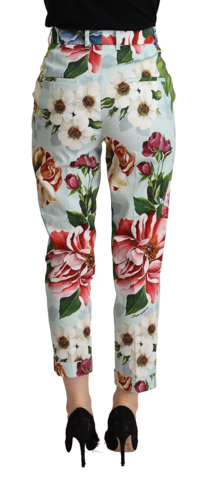 Hellblaue Hose mit Fiori-Druck aus Baumwolle, konisch zulaufend