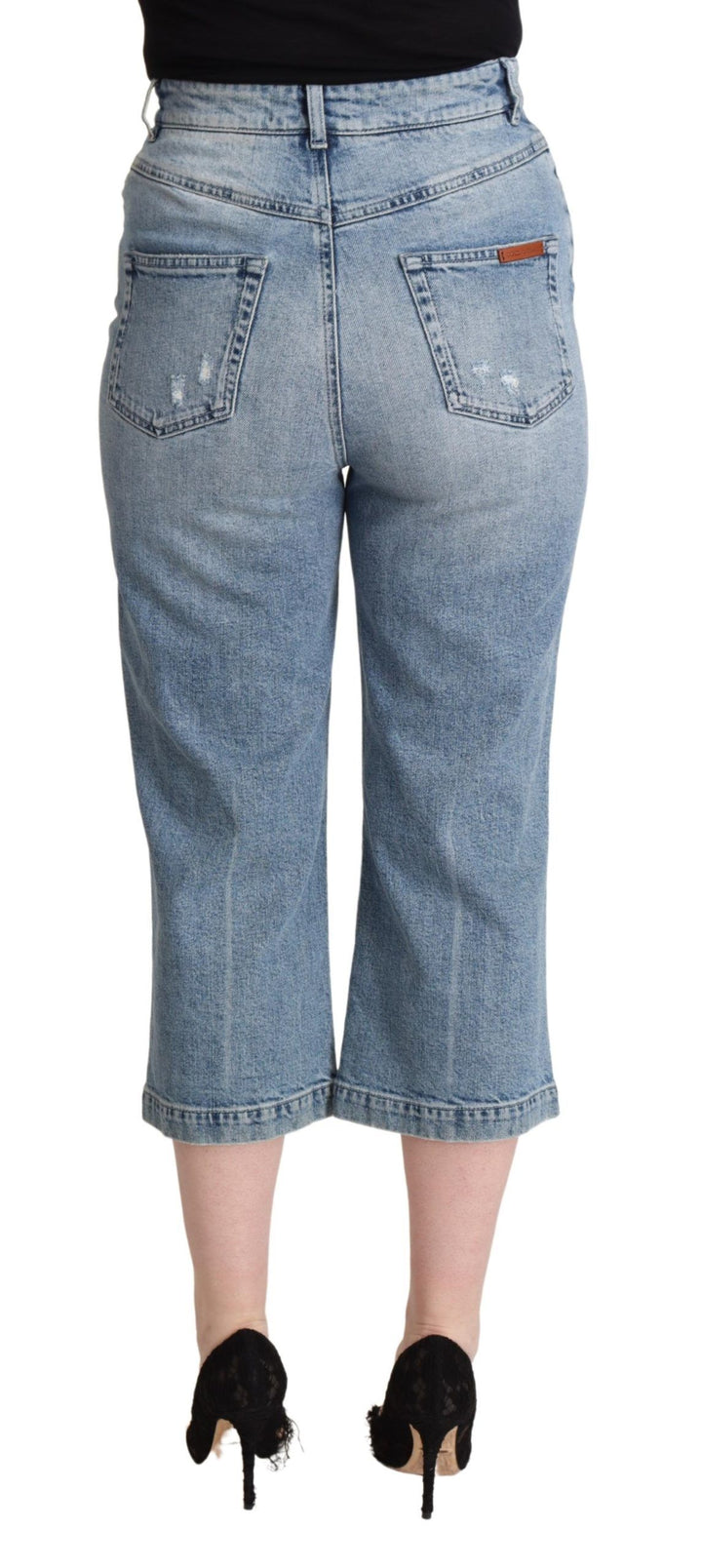Blaue Capri-Cropped-Jeans aus zerrissenem Baumwoll-Denim