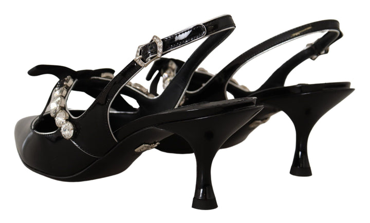 Schwarze Lackleder Kristall Slingbacks Schuhe