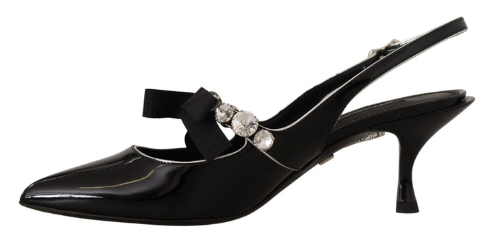 Schwarze Lackleder Kristall Slingbacks Schuhe