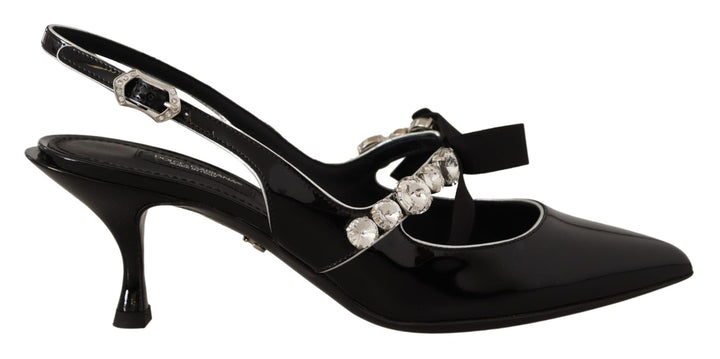 Schwarze Lackleder Kristall Slingbacks Schuhe