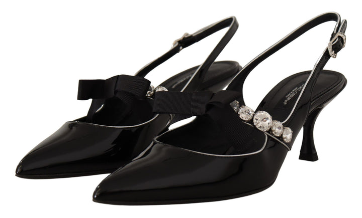 Schwarze Lackleder Kristall Slingbacks Schuhe
