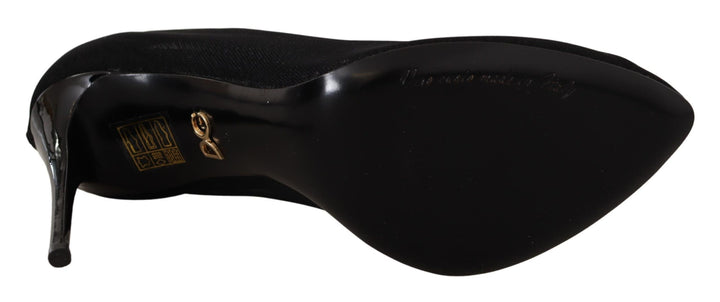 Schwarz Tüll Stretch Stiefel Pumps Schuhe