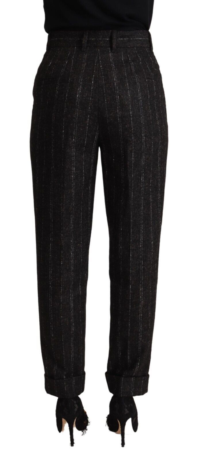 Schwarz gestreifte High Waist Tapered Pants