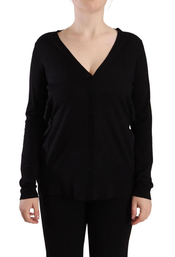 Elegant black wool sweater with V-neck