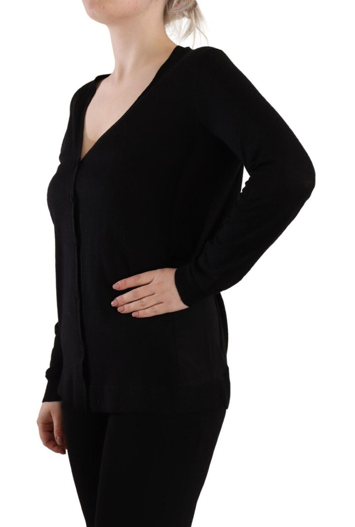Elegant black wool sweater with V-neck