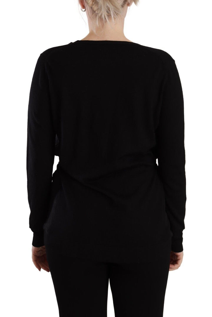 Elegant black wool sweater with V-neck