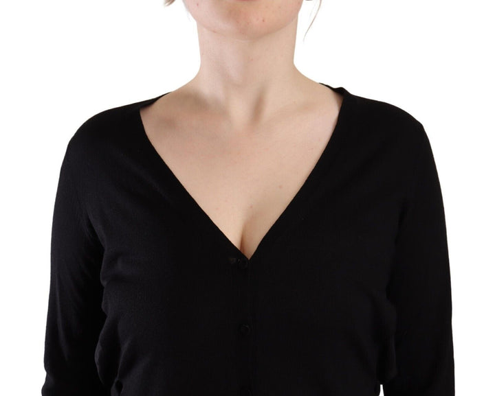 Elegant black wool sweater with V-neck