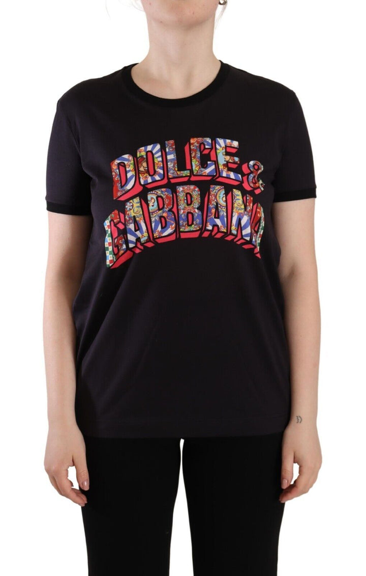 Chic black logo T-shirt with round neck