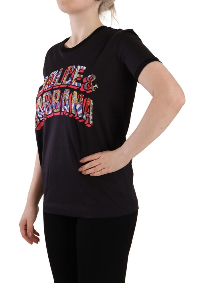 Chic black logo T-shirt with round neck