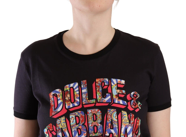 Chic black logo T-shirt with round neck