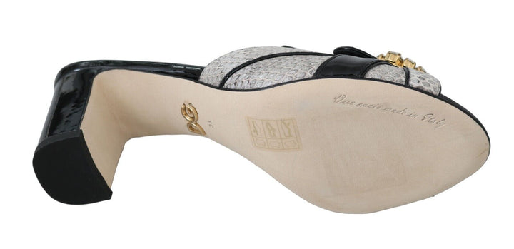 Schwarz Grau Exotisches Leder Kristalle Sandalen Schuhe