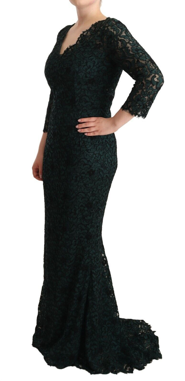 Elegant floor-length lace dress with V-neck