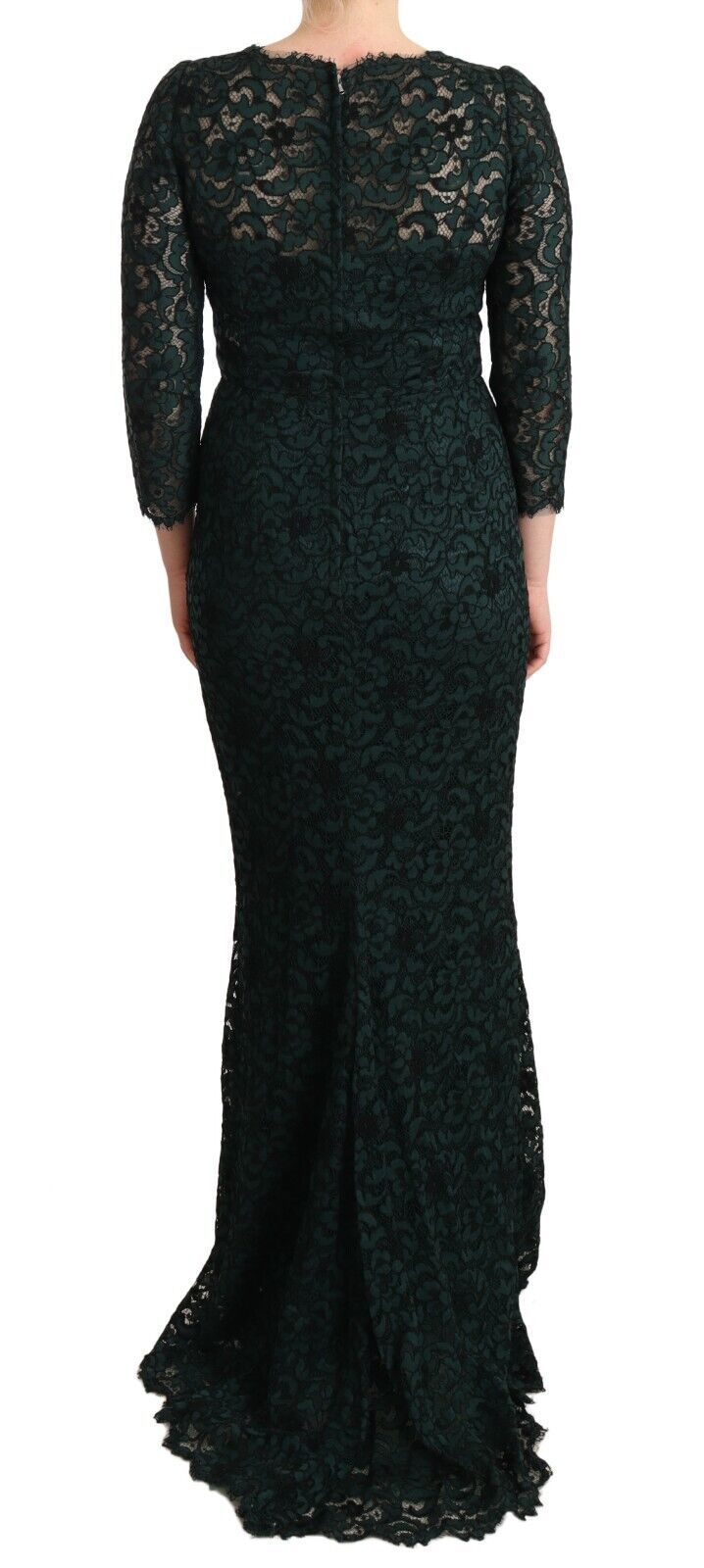 Elegant floor-length lace dress with V-neck
