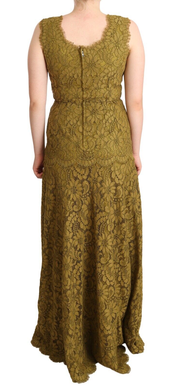 Braunes bodenlanges Maxikleid aus floraler Spitze