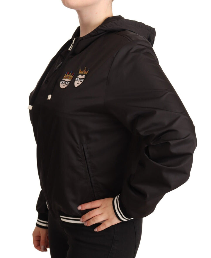 Schwarze Polyester Bomberjacke mit Kapuze und Reißverschluss