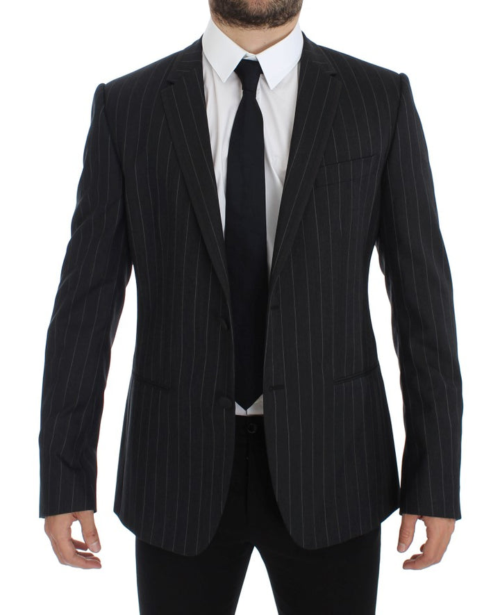 Grauer gestreifter Slim Fit Wollblazer