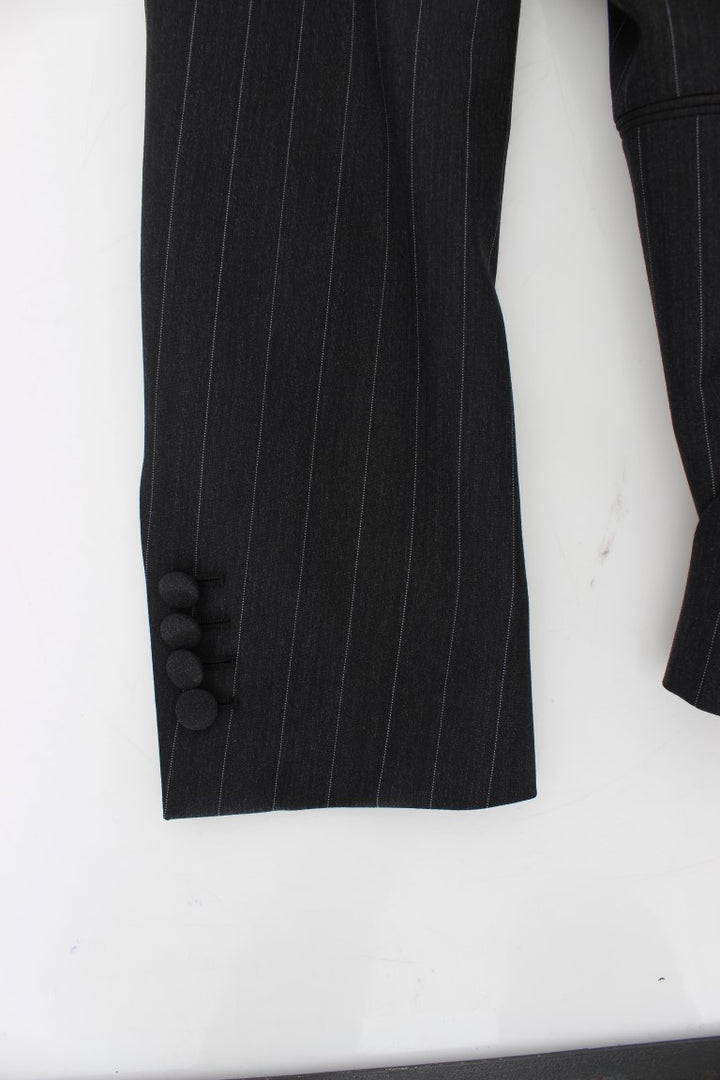 Grauer gestreifter Slim Fit Wollblazer