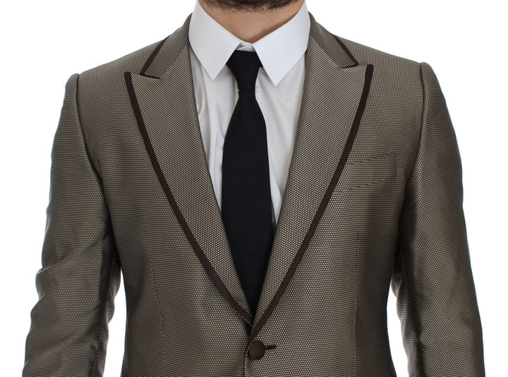 Brauner Slim Fit Seidenblazer mit zwei Knöpfen