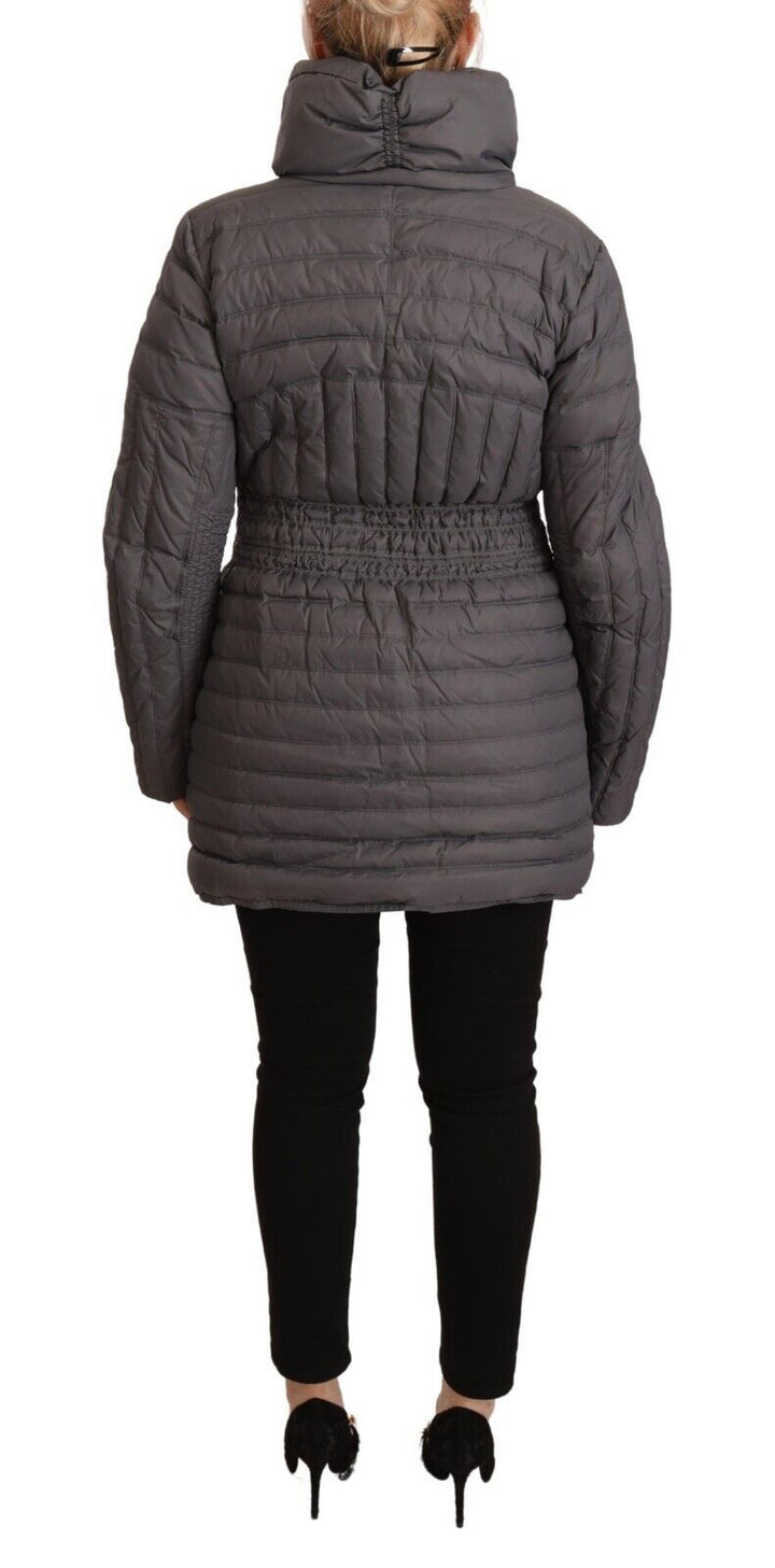 Elegant quilted long jacket with logo patch