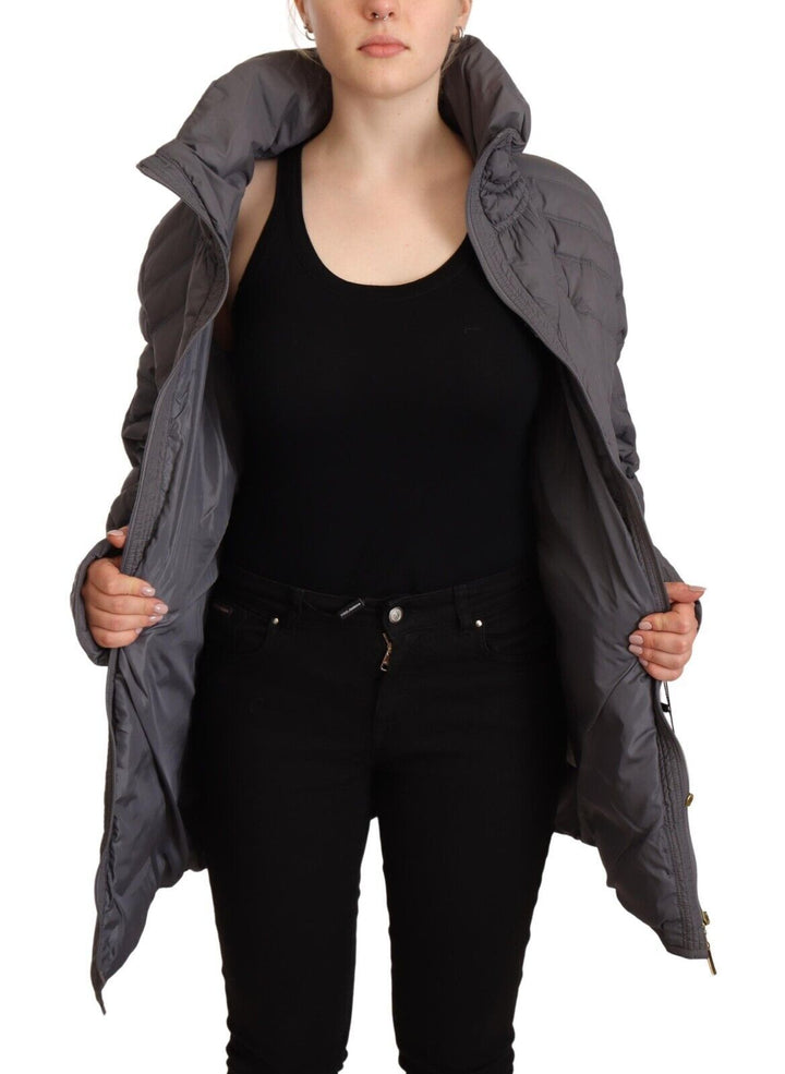Elegant quilted long jacket with logo patch