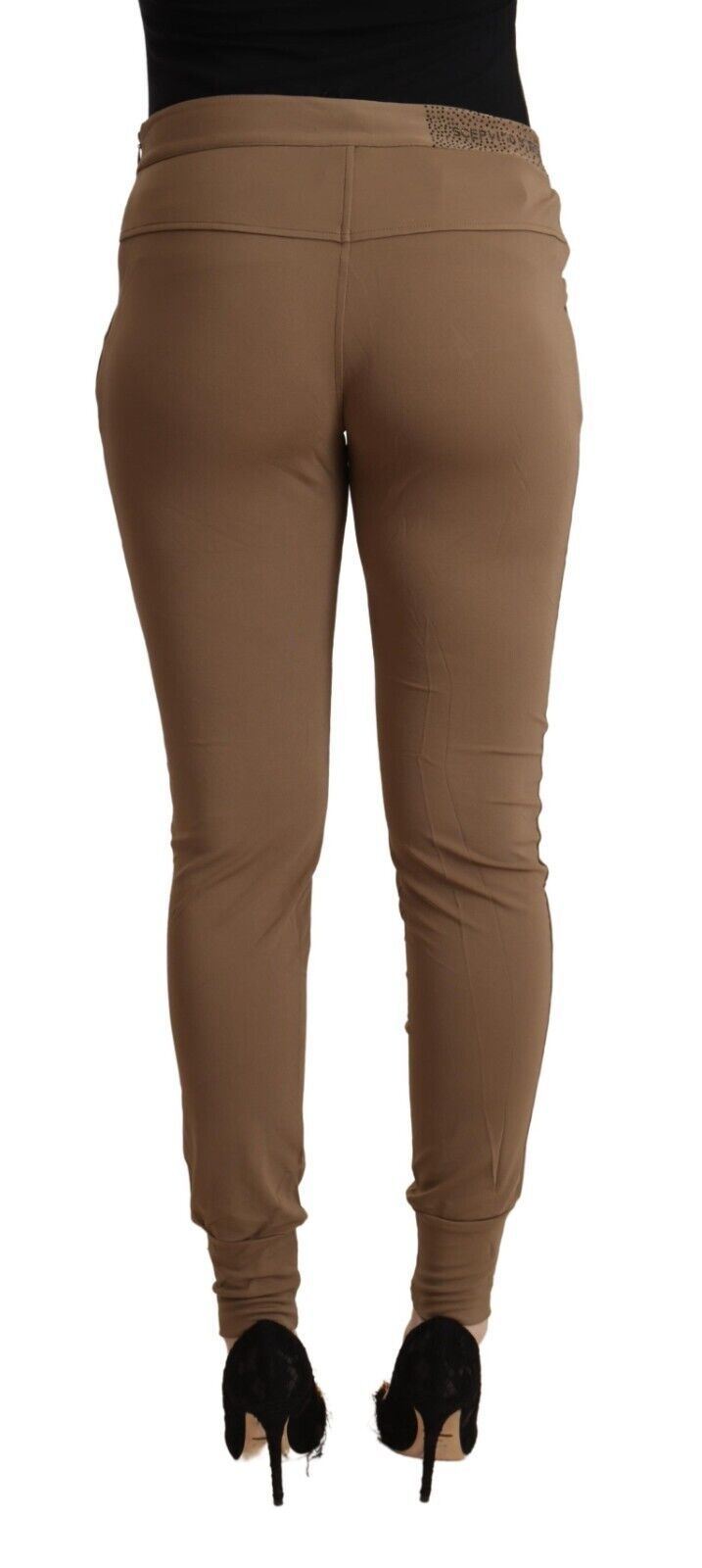 Braun Viskose Mid Waist Slim Tapered Pants