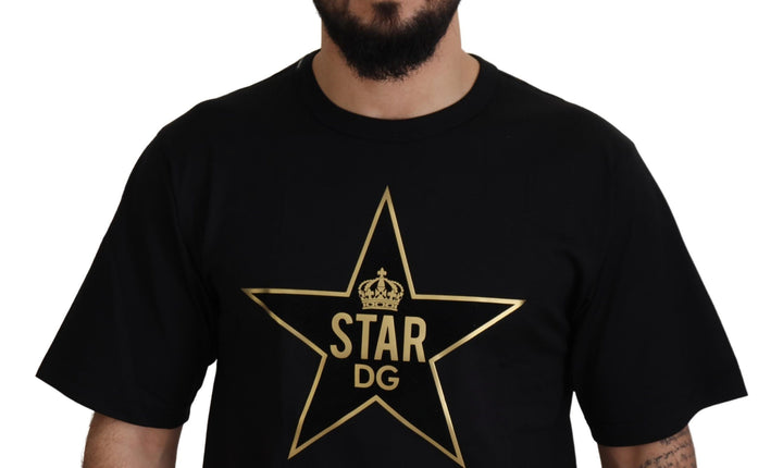 Schwarzgoldenes STAR Crown DG Baumwoll-T-Shirt mit Rundhalsausschnitt