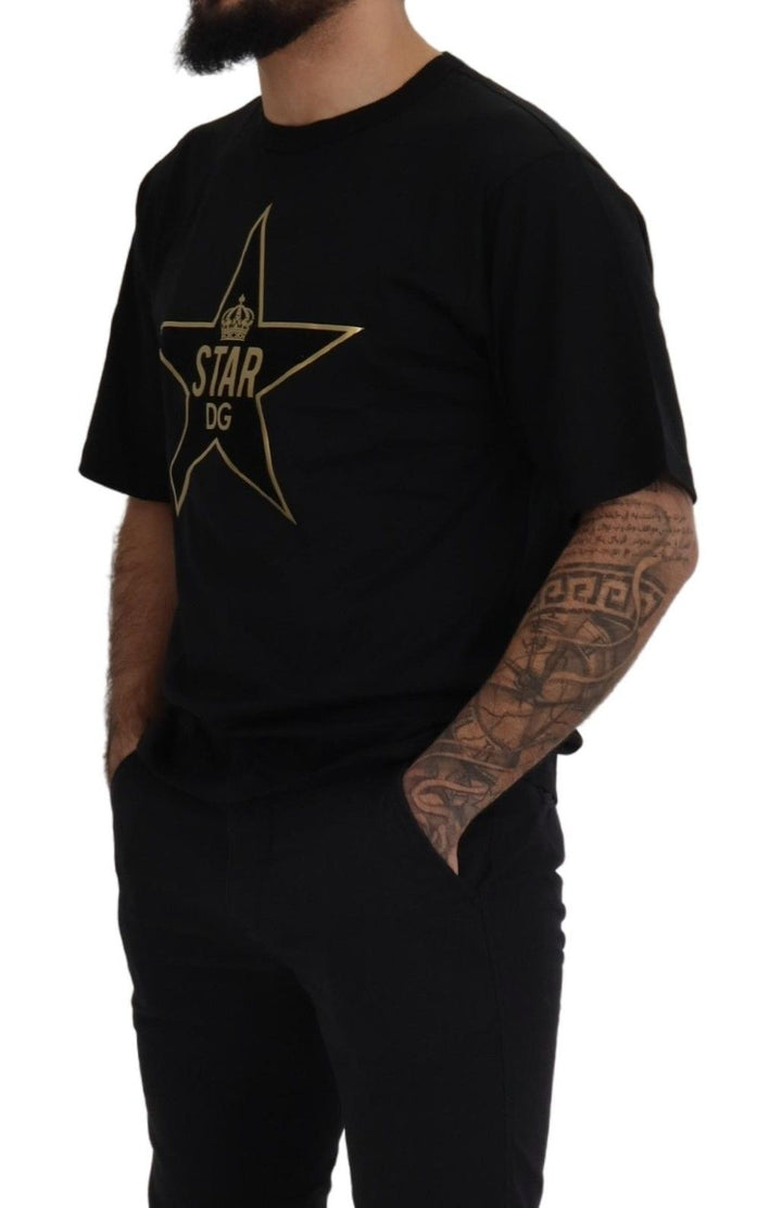 Schwarzgoldenes STAR Crown DG Baumwoll-T-Shirt mit Rundhalsausschnitt