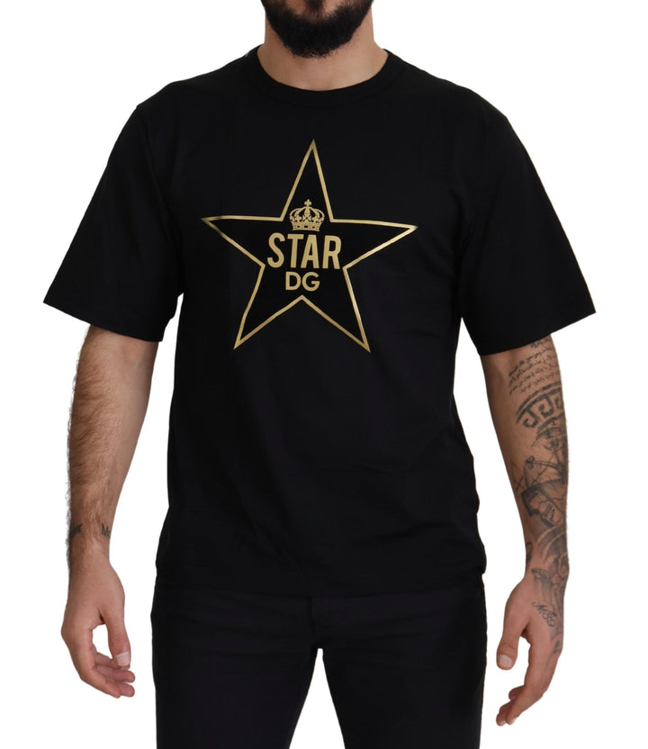 Schwarzgoldenes STAR Crown DG Baumwoll-T-Shirt mit Rundhalsausschnitt