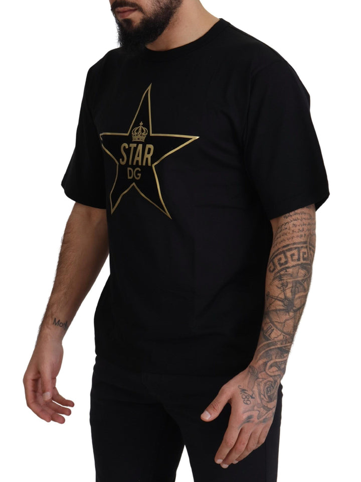 Schwarzgoldenes STAR Crown DG Baumwoll-T-Shirt mit Rundhalsausschnitt
